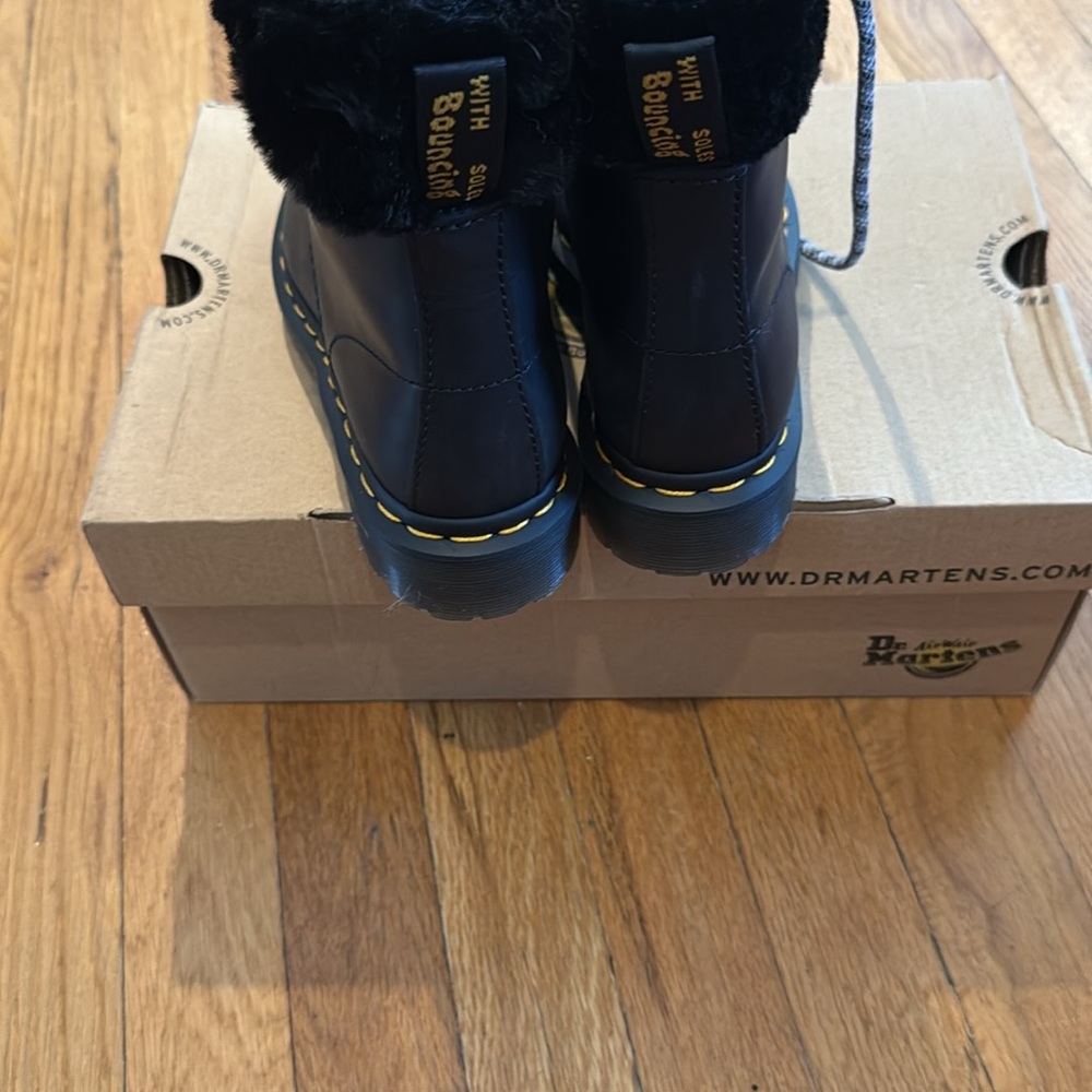 Dr. Martens Black Women's Fur-Lined Combat Boots - Picture 5 of 6